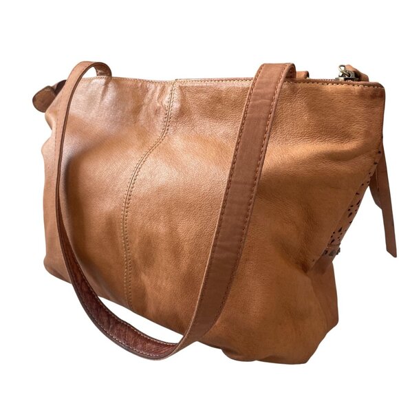 Tan Leather Shoulder Bag Floral Western Boho Soft Slouchy Everyday Purse - Picture 8 of 8